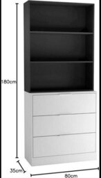 Urbn-Living Urbnliving Height 180Cm White Drawers & Black Bookcase 80Cm Width 3 Tier Wooden Storage Chest Cabinet & Display Bookcase Shelving - thumbnail 2
