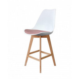 Fusion Living Soho White & Blush Pink Plastic Bar Stool With Light Wood Legs - thumbnail 1