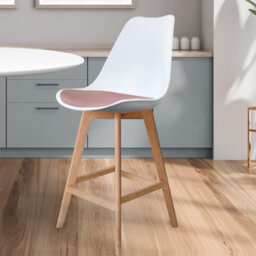Fusion Living Soho White & Blush Pink Plastic Bar Stool With Light Wood Legs - thumbnail 2
