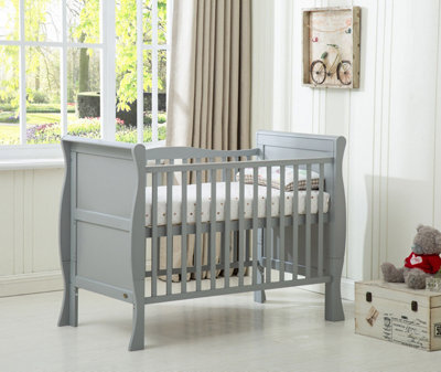 Mcc Direct Savannah Sleigh Wooden Baby Cot Bed With Mattress Grey - image 1