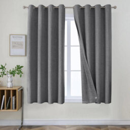 Ameha Plain 100%blackout Curtain For Kitchen Window Treatment Linen Texture Fabric Curtain Charcoal Ready Made Thermal Insulated 66'x54'