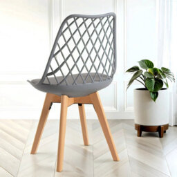 Alma Dining Chair In Grey With Wooden Legs - thumbnail 2