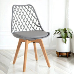 Alma Dining Chair In Grey With Wooden Legs - thumbnail 1