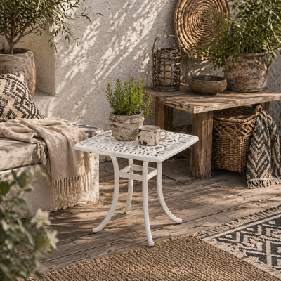 Wyld Haus Zisu 53Cm White Cast Aluminium Square Outdoor Bistro Table With Parasol Hole - image 1
