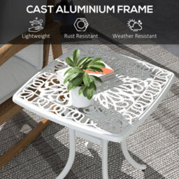 Wyld Haus Zisu 53Cm White Cast Aluminium Square Outdoor Bistro Table With Parasol Hole - thumbnail 5