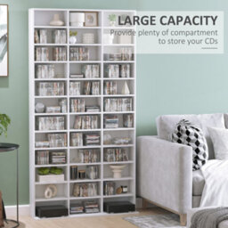Homcom Cd Dvd Media Storage Shelves Display Shelf Racks Wooden Frame White - thumbnail 4
