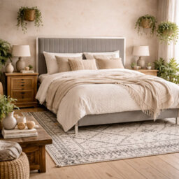 Wyld Haus Killarney Mink Upholstered 5Ft King Size Bed With Tall Ribbed Headboard - thumbnail 1