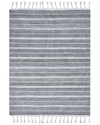 Beliani Area Rug 160 X 230 Cm - Light Grey Stripe, Handwoven Recycled Synthetic Fibres, Indoor/outdoor - image 1