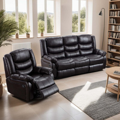 More4Homes Seattle Manual Recliner Bonded Leather 1+3 Seater Sofa Set (Brown) - image 1