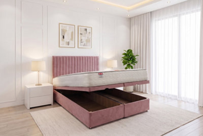 "Knight Sleep Emily Ottoman Bed Pink Plush 4Ft With Mattress & 24""headboard - Small Double" - image 1