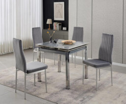 Furnizone UK Piccolo 4-Seater Ceramic Extending Dining Table And 4 Monza Grey Velvet Chairs - thumbnail 2