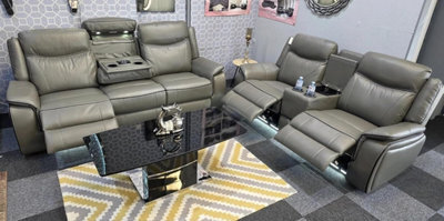 Pradaa Leather Electric Recliner Sofa Set With Cupholders 3+2 Seater Sofa Set  Led Lights Bluetooth Speakers Cooling Cupholders Us - image 1