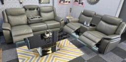 Pradaa Leather Electric Recliner Sofa Set With Cupholders 3+2 Seater Sofa Set  Led Lights Bluetooth Speakers Cooling Cupholders Us