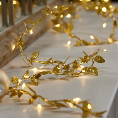 Dibor Golden Leaves Pre-Lit String Xmas Table Decoration Christmas Garland - 200Cm - image 1