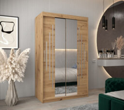 Arte Contemporary York I Mirrored Sliding Door Wardrobe With Shelves And Hanging Rails In Oak Artisan (H)2000mm (W)1200mm (D)620mm - thumbnail 2