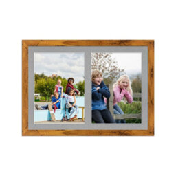 AK Frames 20X14 Rustic Oak Modern Multi Photo Frame With Silver Mount - Holds 2 Apertures (2X) A4 Photos