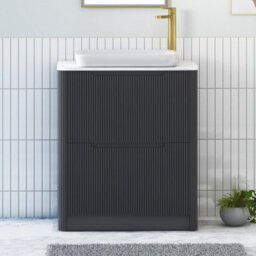 Royal Bathrooms Avenza 600mm Matt Obsidian Black Floor Standing Countertop Bathroom Vanity Unit 2 Drawer With Qubix Basin - thumbnail 1