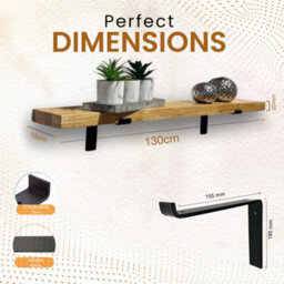 MKGT Solid Oak Wall Shelf - Solid Wood 22mm Thick (130 Cm Long) - thumbnail 2