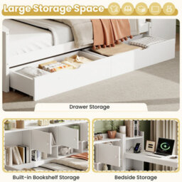 Btm 3Ft Single Daybed With Drawers, Bookcase, Desk & Charging Station, White (No Mattress) - thumbnail 7