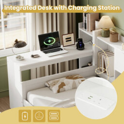 Btm 3Ft Single Daybed With Drawers, Bookcase, Desk & Charging Station, White (No Mattress) - thumbnail 8