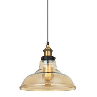 Luminosa Lighting Luminosa Industrial And Retro Hanging Pendant Black, Gold 1 Light  With Amber Shade, E27 Dimmable - image 1