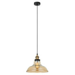 Luminosa Lighting Luminosa Industrial And Retro Hanging Pendant Black, Gold 1 Light  With Amber Shade, E27 Dimmable - thumbnail 2