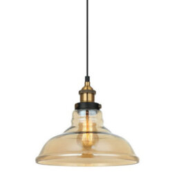 Luminosa Lighting Luminosa Industrial And Retro Hanging Pendant Black, Gold 1 Light  With Amber Shade, E27 Dimmable - thumbnail 1