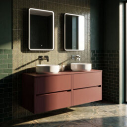 Balterley Chartley Contemporary Wall Hung 4 Drawer Vanity Unit With Laminate Worktop, 1200mm, Smoked Red - thumbnail 4