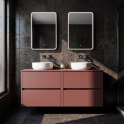 Balterley Chartley Contemporary Wall Hung 4 Drawer Vanity Unit With Laminate Worktop, 1200mm, Smoked Red - thumbnail 2