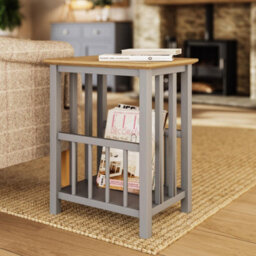 FWSTYLE Oak Magazine Rack Table Grey Ready Assembled