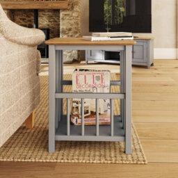 FWSTYLE Oak Magazine Rack Table Grey Ready Assembled - thumbnail 2