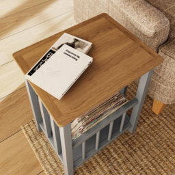 FWSTYLE Oak Magazine Rack Table Grey Ready Assembled - thumbnail 3