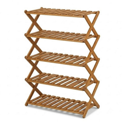 5Tier Folding Wooden Shoe Rack Storage Shelf Organizer Boot Plant Stand - image 1