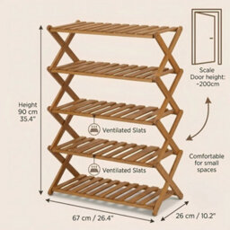 5Tier Folding Wooden Shoe Rack Storage Shelf Organizer Boot Plant Stand - thumbnail 2