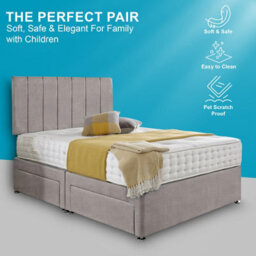Dining Tables Oslo Matching Headboard Divan Set, 2 Drawer On Same Side With Sprung 1500 Comfort Mattress - Chenille Grey - King - thumbnail 2