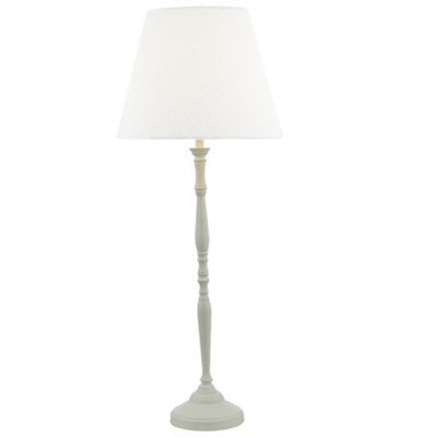 Britalia Brjoa422 Soft White Vintage Metal Lathe Turned Tall Candlestick Table Lamp With Linen Tapered Drum Shade 59Cm - image 1