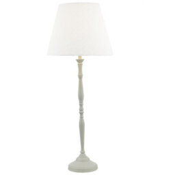 Britalia Brjoa422 Soft White Vintage Metal Lathe Turned Tall Candlestick Table Lamp With Linen Tapered Drum Shade 59Cm