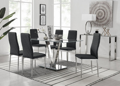 Furniturebox Uk Florini V Grey Dining Table And 6 Black Milan Chairs - image 1