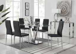 Furniturebox Uk Florini V Grey Dining Table And 6 Black Milan Chairs - thumbnail 1