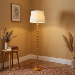 Happy Homewares Oak Wooden Classic Standing Floor Lamp Base With Rippled Pole Design - thumbnail 6