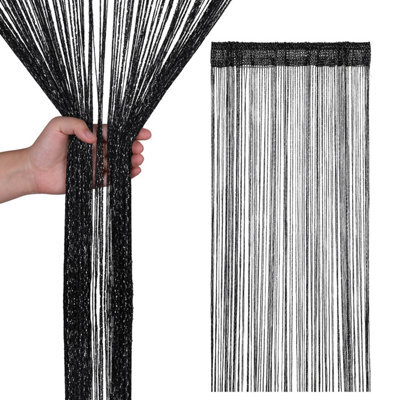 Neel Blue String Curtains Glitter Fringe Panel Fly Screen Doorway Tassel Curatin, 200Cm X 90Cm - Black - image 1