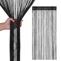 Neel Blue String Curtains Glitter Fringe Panel Fly Screen Doorway Tassel Curatin, 200Cm X 90Cm - Black - thumbnail 1