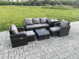 Fimous Garden Furniture Sets 7 Seater Wicker Rattan Furniture Patio Sofa Sets With Reclining Chair 3 Seater Sofa Side Table - thumbnail 1