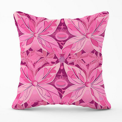 Warren Reed Designer Pink Abstract Floral Design Outdoor Cushion 45Cm X 45Cm - image 1