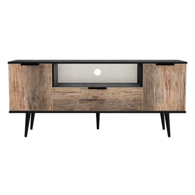 Fuji 2 Door 1 Drawer Wide Tv Unit In Vintage Oak & Black (Ready Assembled)