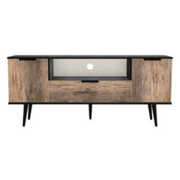 Fuji 2 Door 1 Drawer Wide Tv Unit In Vintage Oak & Black (Ready Assembled)