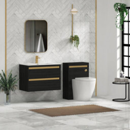 Royal Bathrooms Orion 800mm Wall Hung Bathroom Vanity Unit 2 Drawer Hale Black With Ceramic Basin & Brushed Brass Accent Trim - thumbnail 4