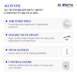 Jd Greta Adjustable Legs Kitchen Base Unit 1000mm Storage Cabinet With Door Shelf 100Cm - White Matt - thumbnail 8