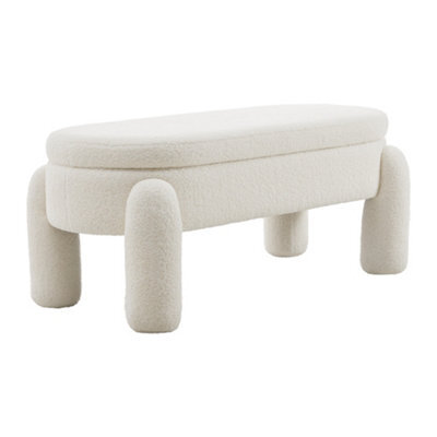 Living And Home White Faux Teddy Fur Upholstered Lid Up Storage Ottoman Bench Foot Stool W 1100 X D 500 X H 480 mm - image 1