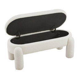 Living And Home White Faux Teddy Fur Upholstered Lid Up Storage Ottoman Bench Foot Stool W 1100 X D 500 X H 480 mm - thumbnail 2